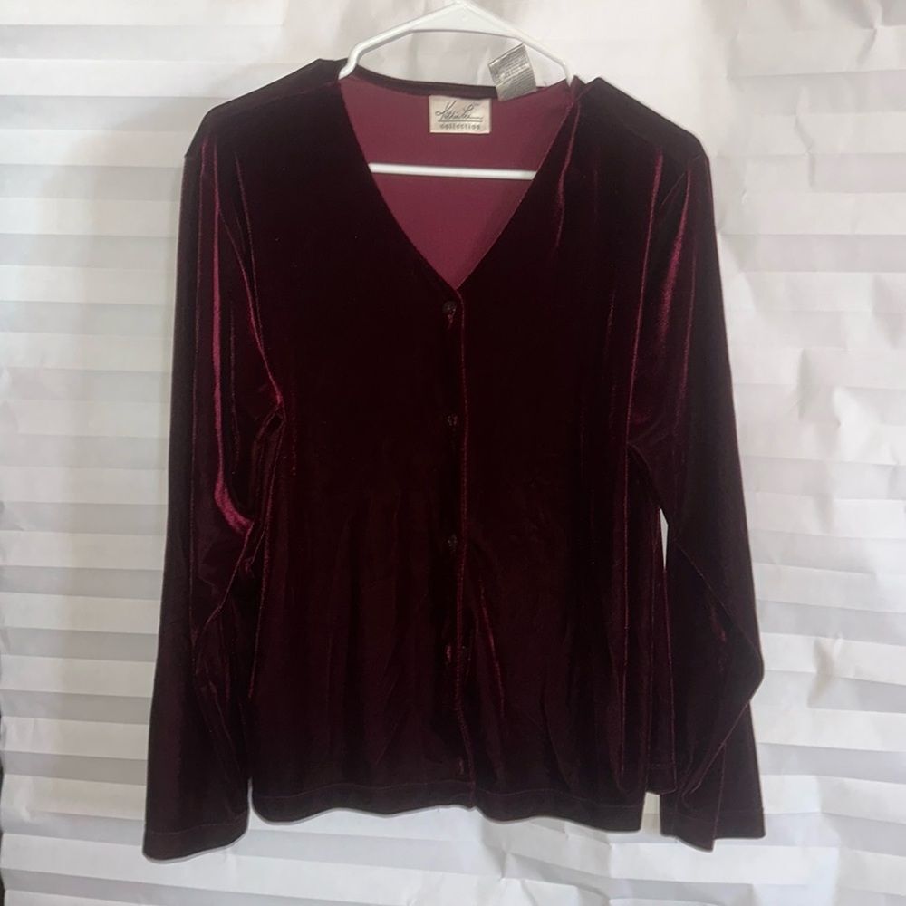 Kathie Lee Collection Women’s Burgundy Velour Button Front Jacket Size L